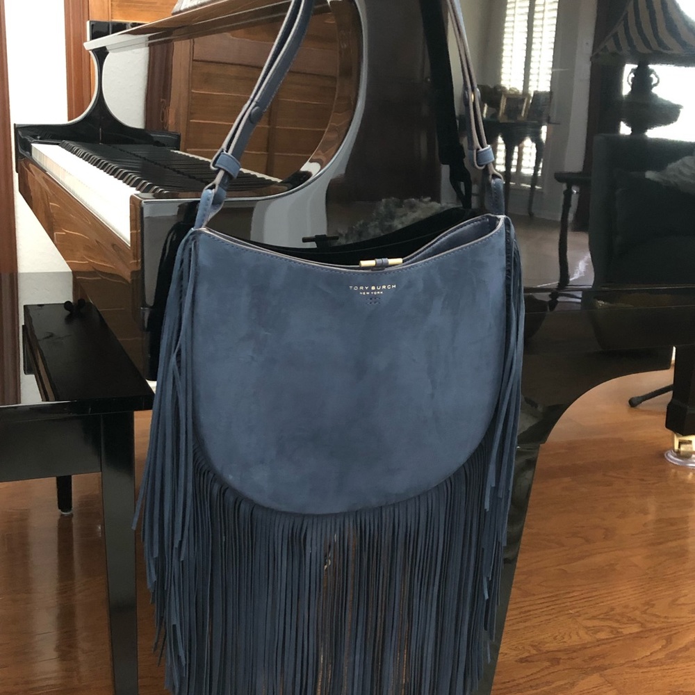 Tory Burch Suede Fringe Hobo Bag/long fringe trim.